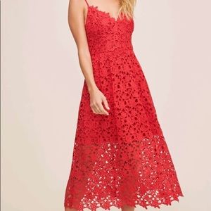 Red astr Lace A line midi dress